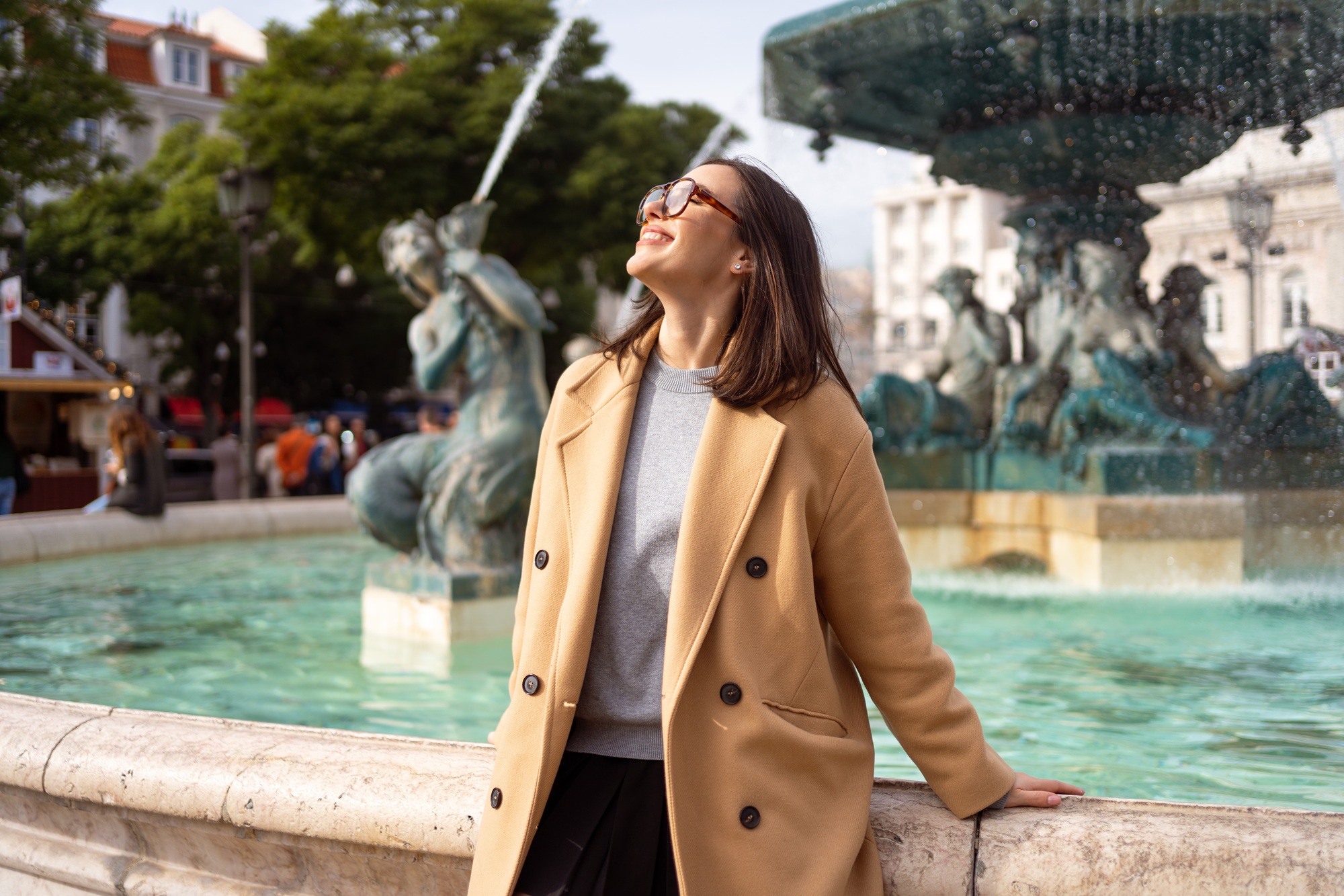 Female tourist enjoying in Lisbon downtown