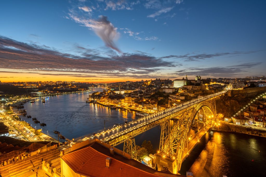 View of Porto after sunset