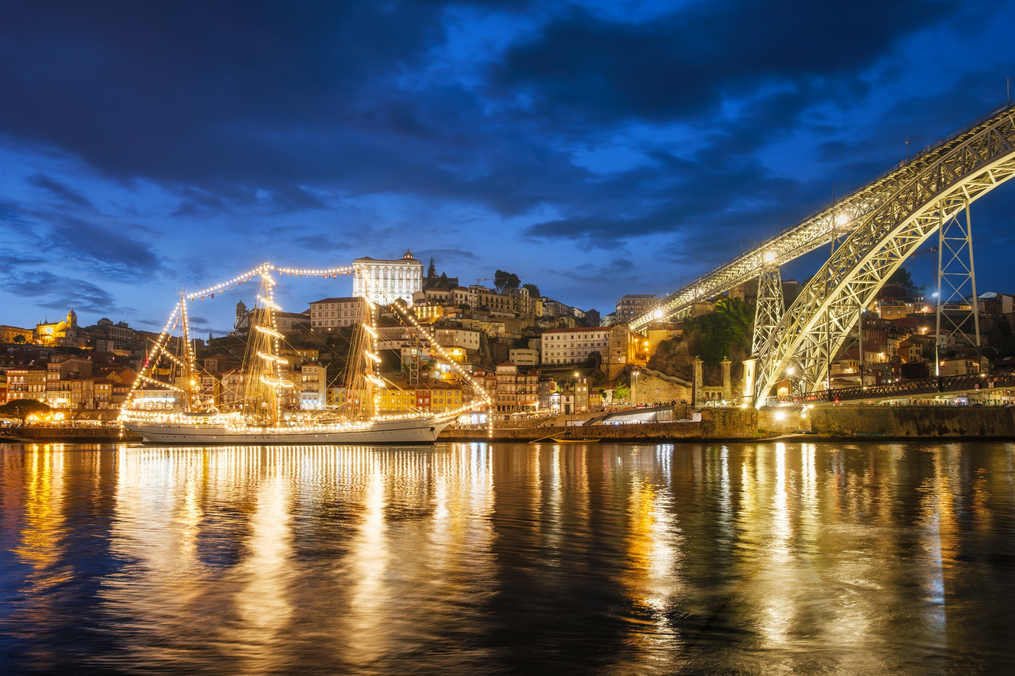 View of Porto city over Douro river. Porto, Vila Nova de Gaia, Portugal