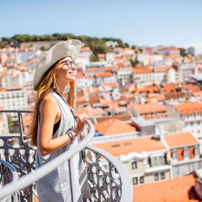 Woman traveling in Lisbon, Portugal